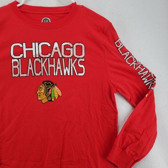 CHICAGO BLACKHAWKS Shirt Men's Long Sleeve Tee Crew Neck Pullover NHL Red 2XL - Picture 5 of 12